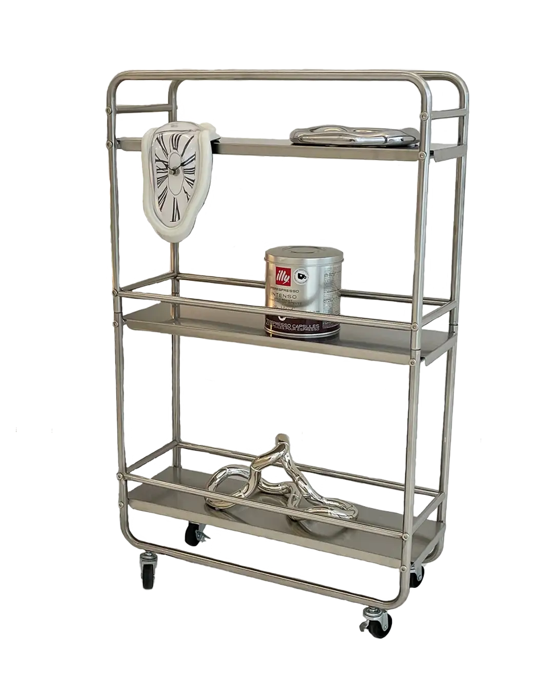 Mid-century stainless steel movable trolley