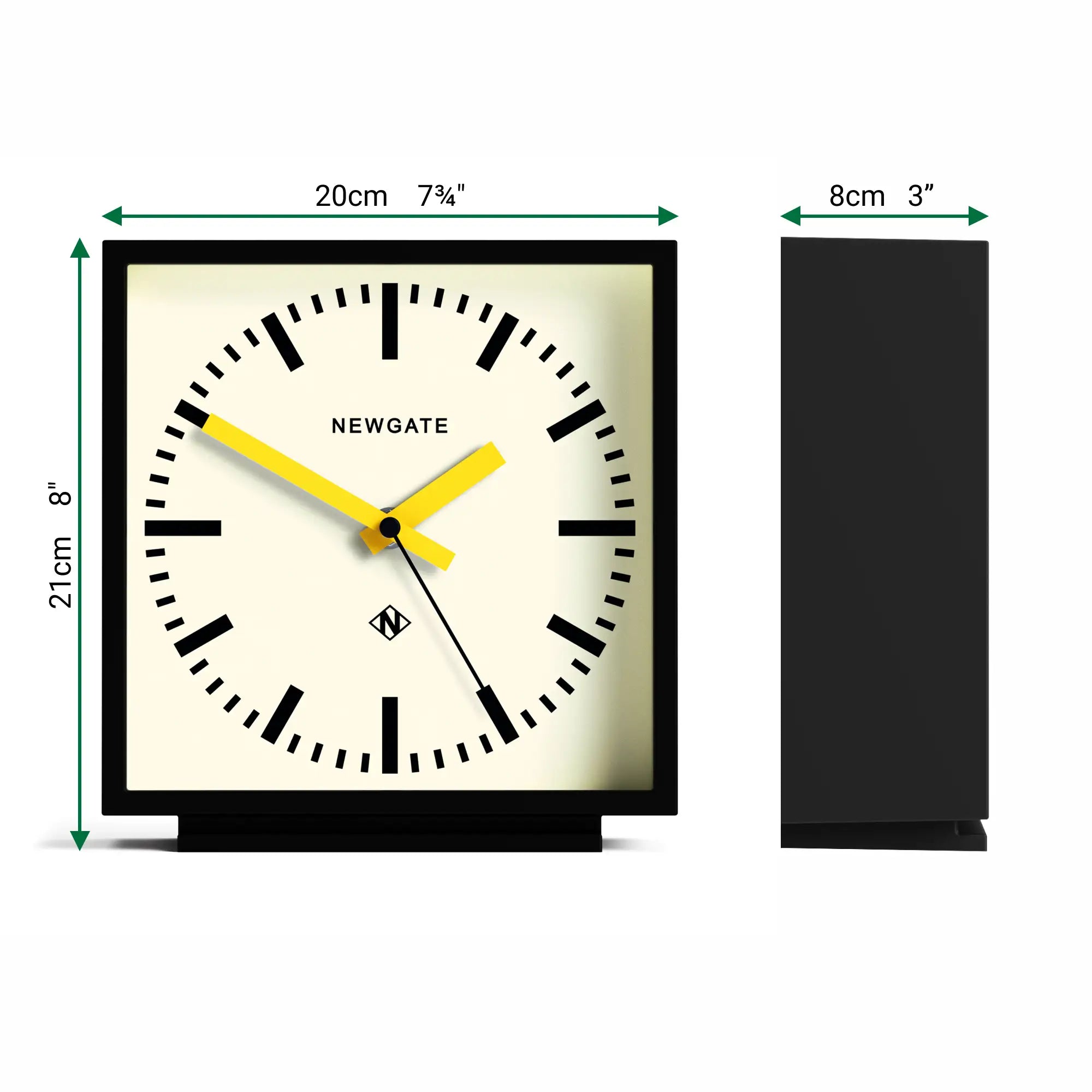 Newgate Amp mantel clock in black with Yellow hands
