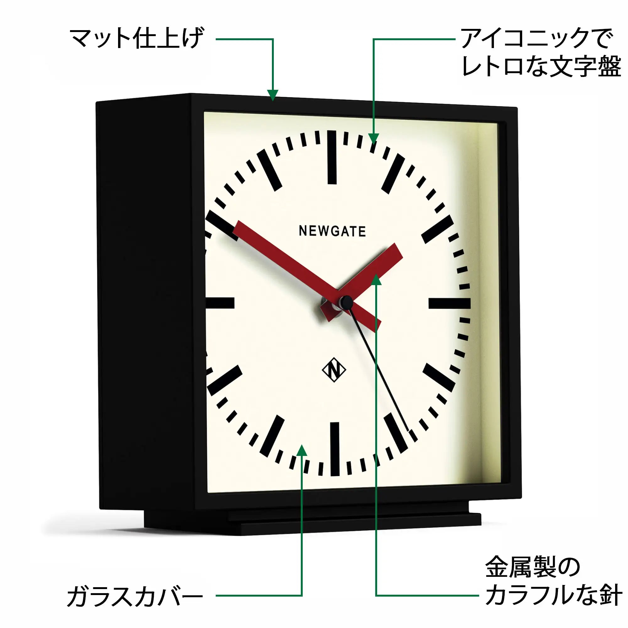 Newgate Amp mantel clock in black with Red hands