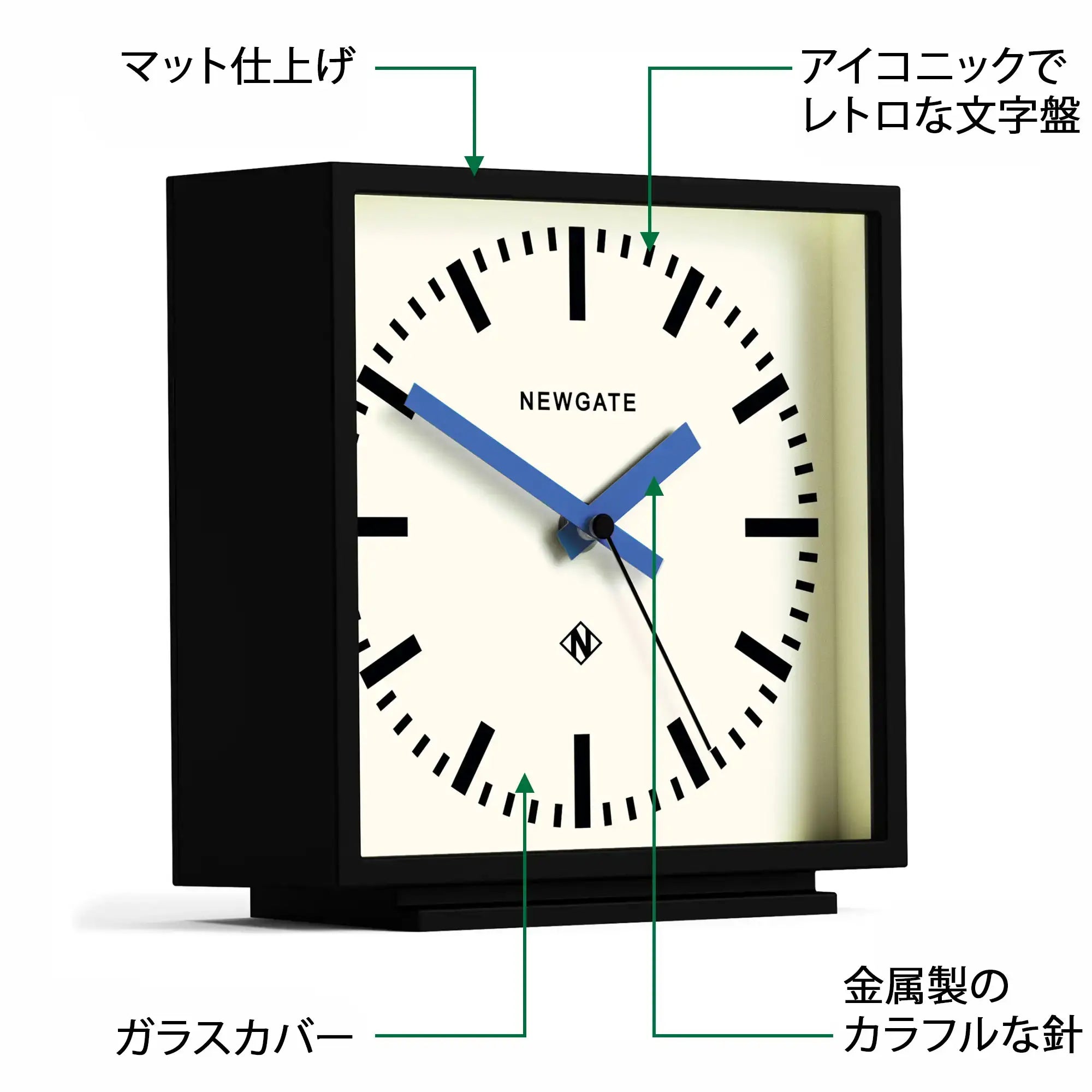 Newgate Amp mantel clock in black with Blue hands