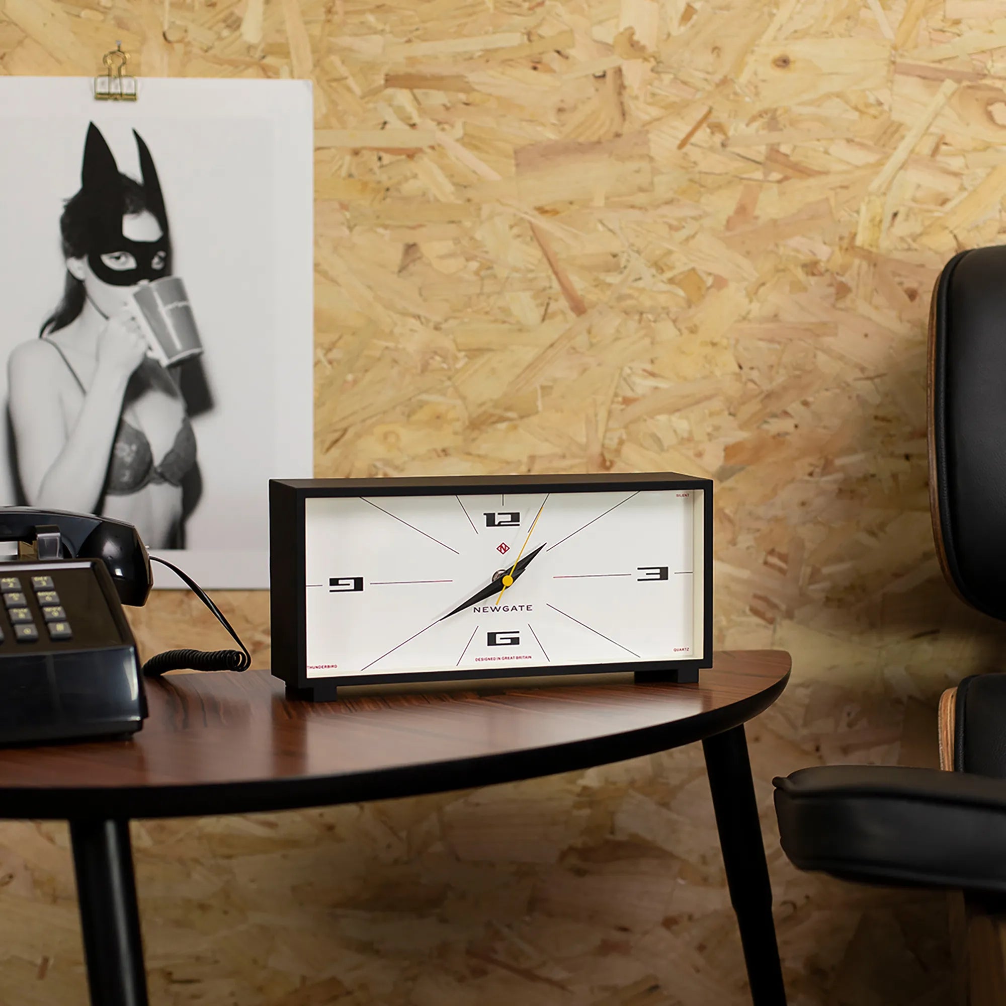 Newgate Thunderbird Mantel Clock in Black and Cream