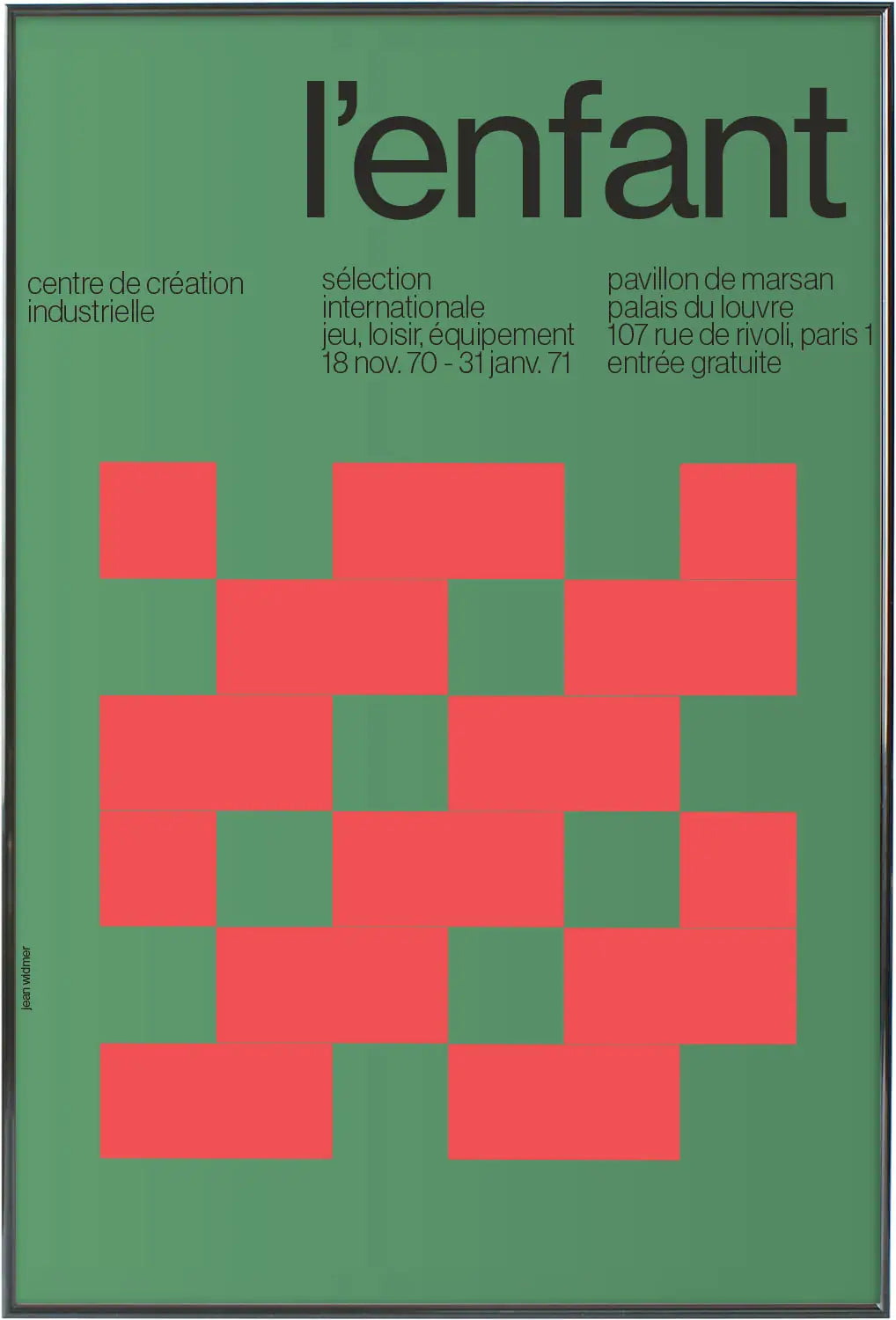 ブラックフレームに収められた「L’enfant」ポスター。モダンで洗練された構図が印象的なアートポスター