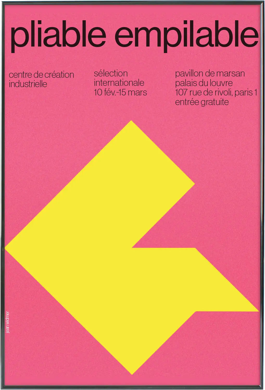 ブラックフレームに収められた「Pliable Empilable」ポスター。構造的でミニマルなデザインが際立つモダンアートポスター。