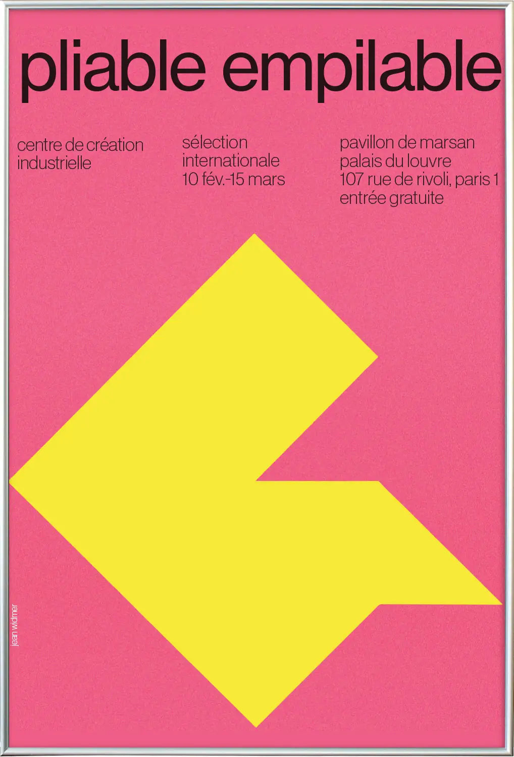 シルバーフレームに収められた「Pliable Empilable」ポスター。洗練された構造美が際立つモダンアートポスター。