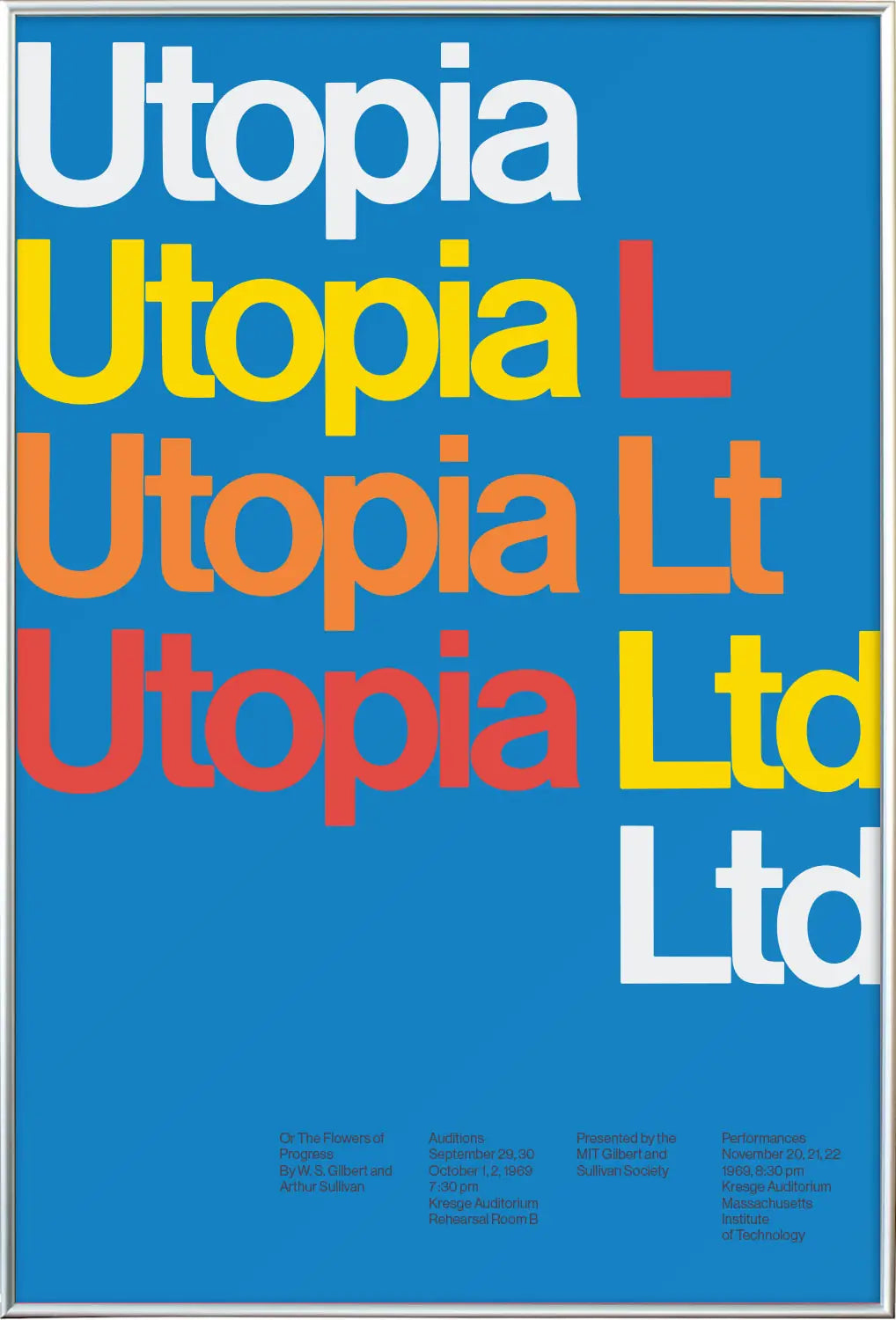 Utopia タイポグラフィ グラフィックポスター silver frame